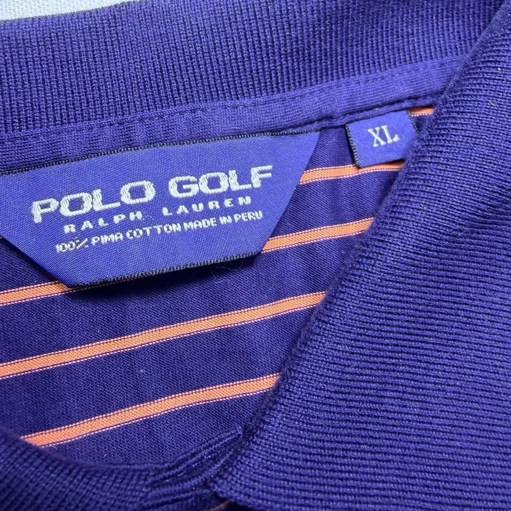 Ralph Lauren Polo Golf XL Striped Orange Navy Pima Preppy Club Men Shirt